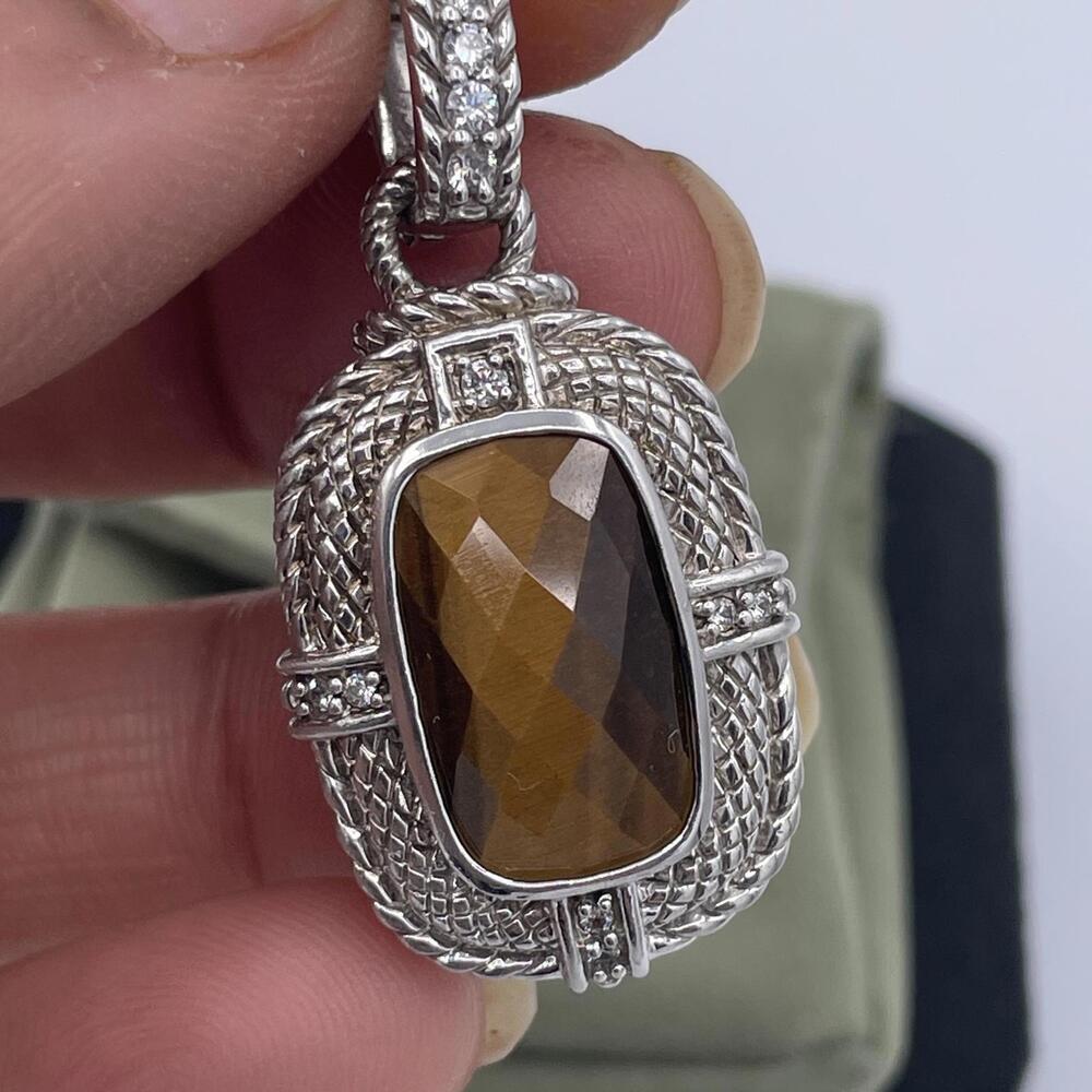 Judith Ripka Tiger’s Eye and CZ Enhancer Pendant Sterling Silver 925 Thailand - Picture 4 of 10